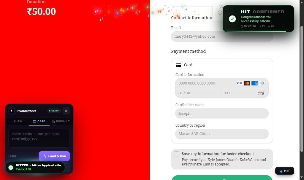 Pixel Zero hit confirmed on a donation checkout page