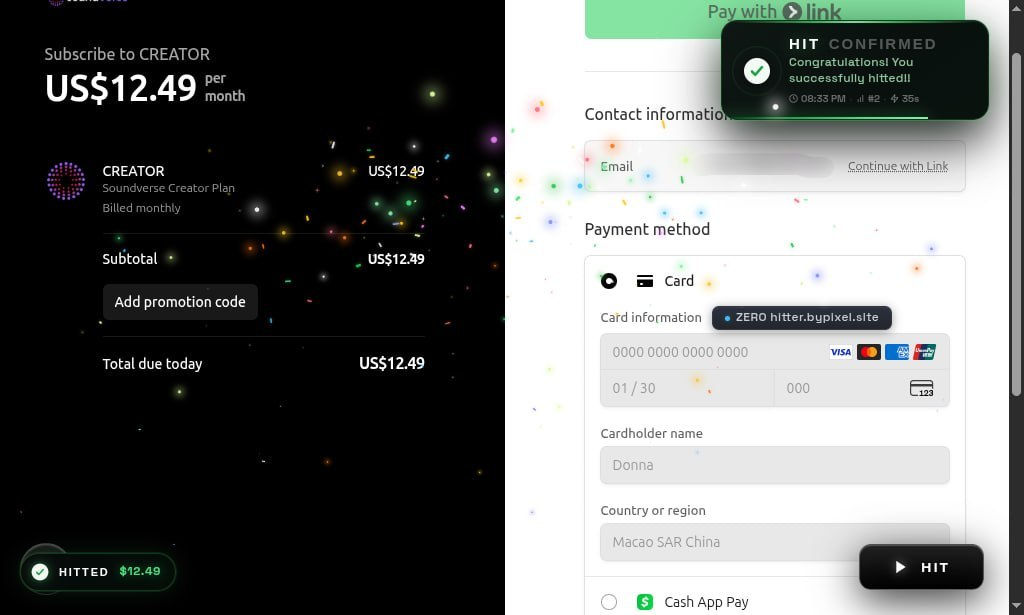 Pixel Zero hit confirmed on a subscription checkout page
